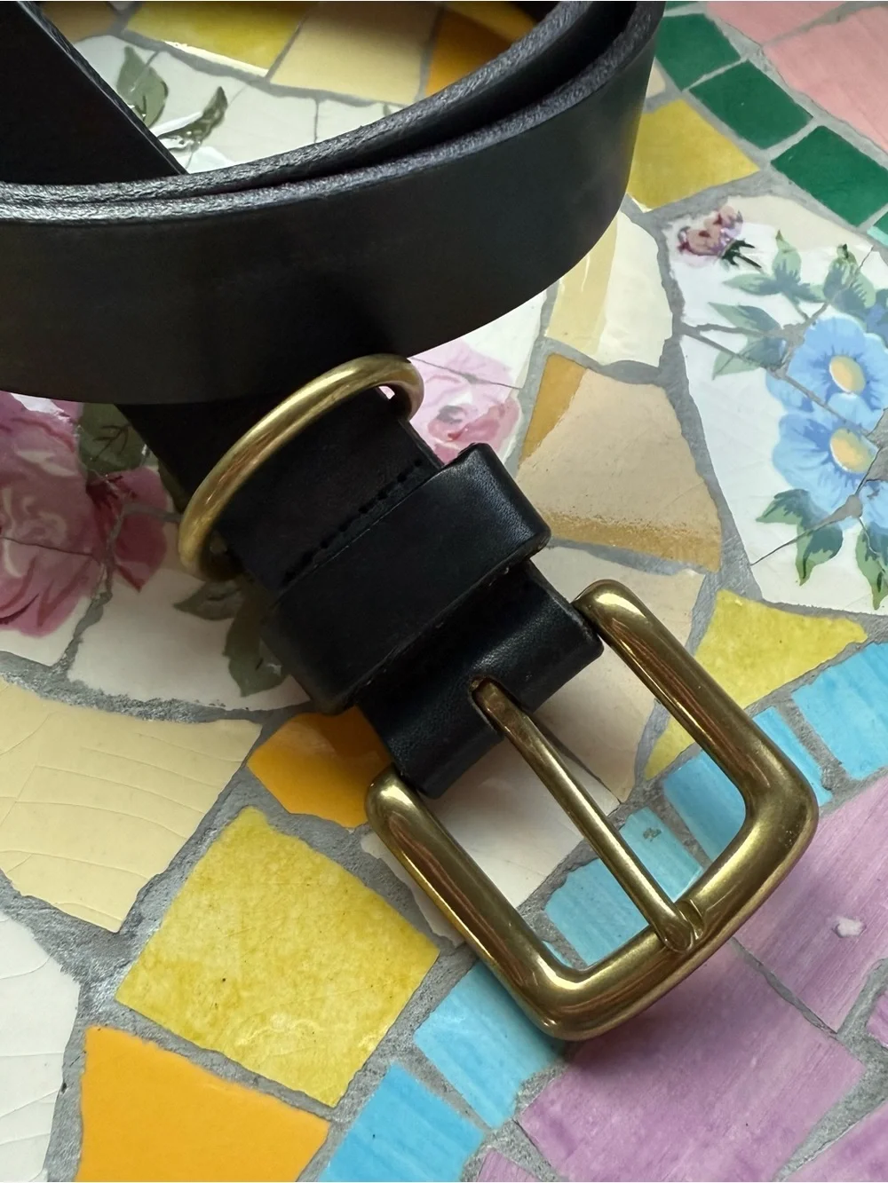 Black Leather Belt Size Large 36-40 with Solid Brass Metal Buckle Unbranded